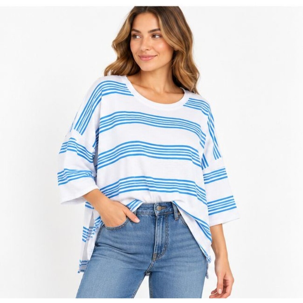 MERSEA One Size Catalina Cotton Top Oversized Dolman Sleeve Striped Womens